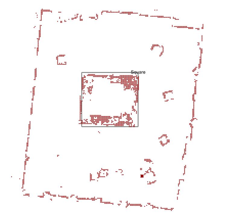 Square detected in a 2D point cloud intersection
