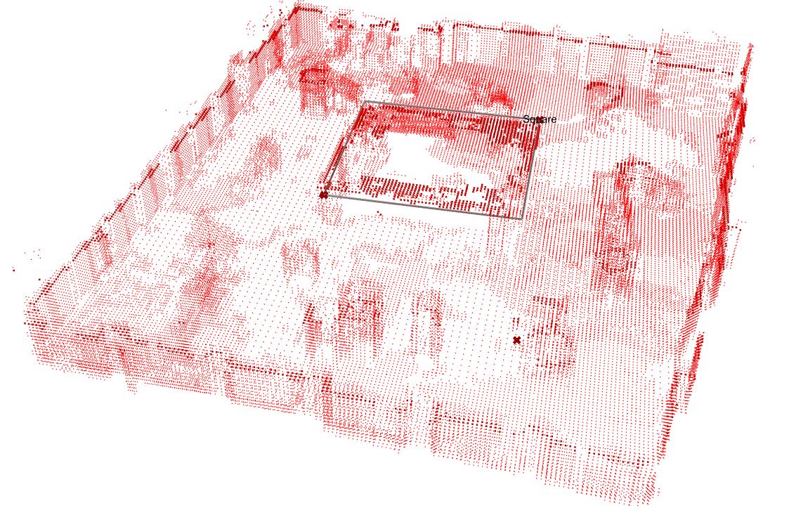 Detected square located in the 3D room point cloud